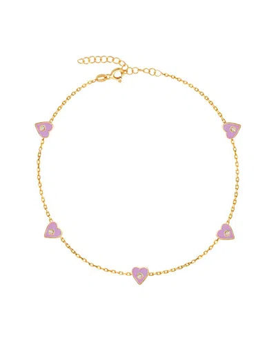 Gabi Rielle Next-level Layering 14k Over Silver Cz & Enamel Heart Ankle Bracelet