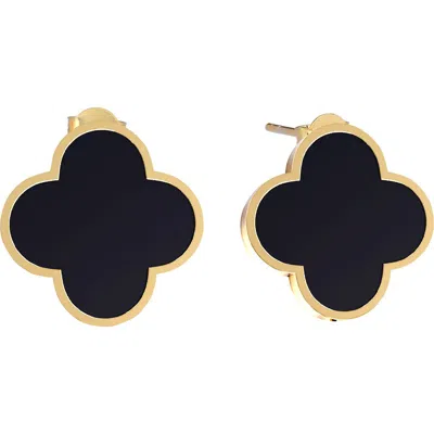 Gabi Rielle Onyx Clover Stud Earrings In Gold
