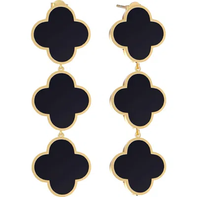 Gabi Rielle Onyx Triple Clover Drop Earrings In Gold