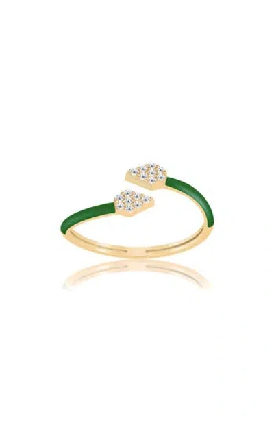 Gabi Rielle Pavé Crystal Enamel Bypass Ring In Gold/green
