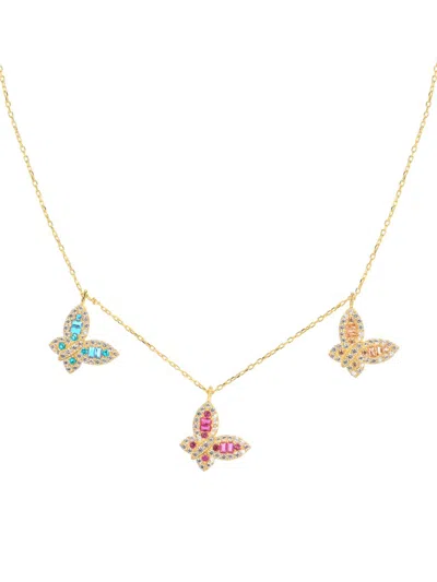 Gabi Rielle Women's 14k Yellow Gold Vermeil & Cubic Zirconia Butterfly Charm Necklace