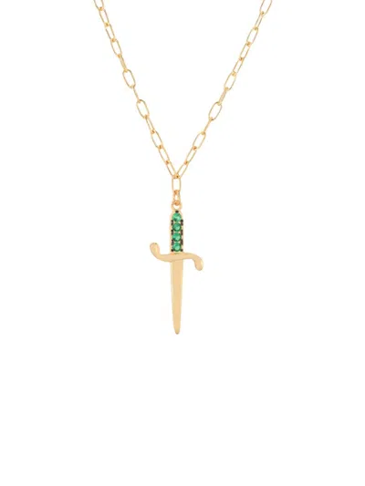 Gabi Rielle Women's 14k Yellow Gold Vermeil & Emerald Cubic Zirconia Sword Pendant Necklace