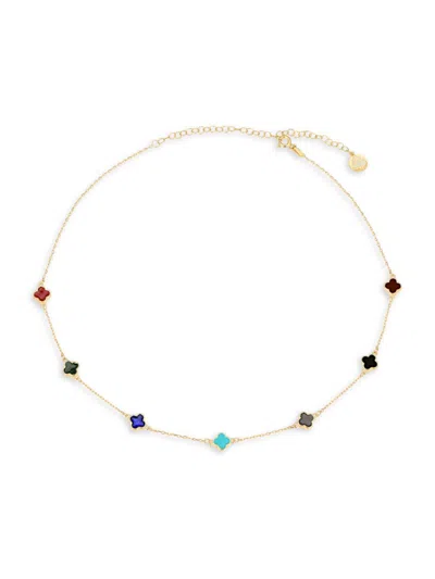 Gabi Rielle Women's 14k Yellow Gold Vermeil & Enamel Clover Charm Station Necklace