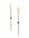 Gabi Rielle 14k Gold Plated Heart Cz Linear Drop Earrings In Emerald