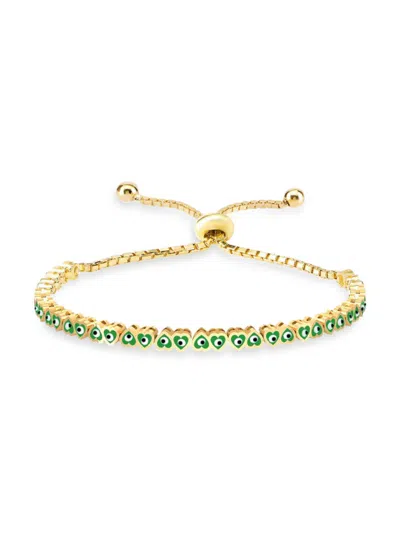 Gabi Rielle Women's Grand Entrance 14k Gold Vermeil, Diamond & French Enamel Evil Eye Bolo Bracelet
