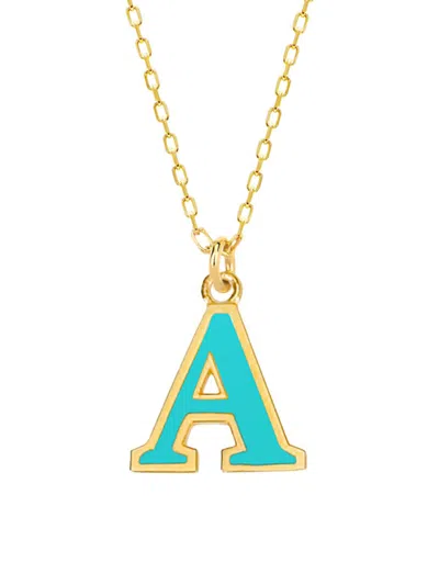 Gabi Rielle Vacay Dreamy Collection 14k Gold Plated Sterling Silver Turquoise French Enamel Initial Necklace In Letter A