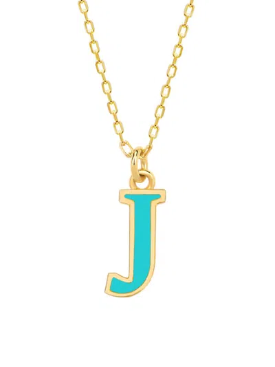 Gabi Rielle Vacay Dreamy Collection 14k Gold Plated Sterling Silver Turquoise French Enamel Initial Necklace In Letter J
