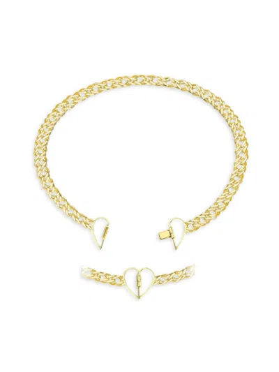Gabi Rielle Women's Love Struck Luxe Chain 14k Gold Vermeil & French Enamel Heart Choker Necklace
