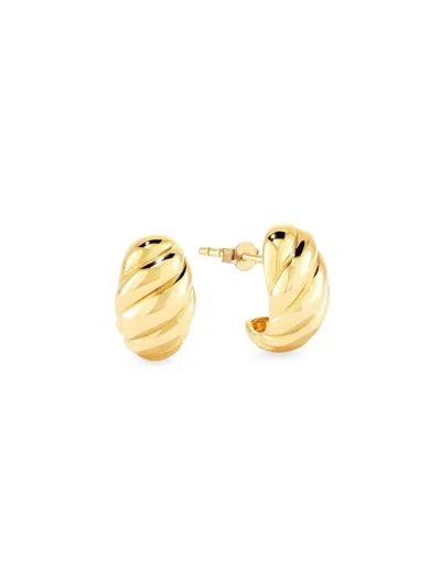 Gabi Rielle Women's Love Struck Sweet Swirls 14k Gold Vermeil Dome J Huggie Earrings