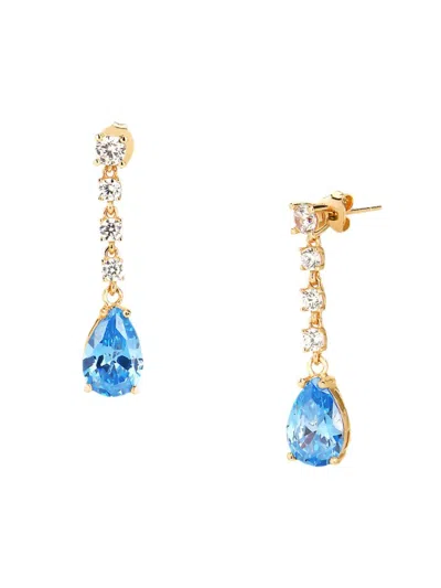 Gabi Rielle Women's Outshine 14k Yellow Gold Vermeil, Blue Topaz & Crystal Drop Earrings