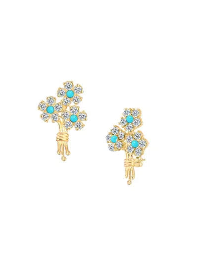 Gabi Rielle Women's Outshine 14k Yellow Vermeil, Crystal & Turquiose Flower Stud Earrings