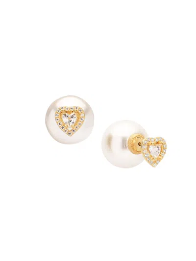 Gabi Rielle Women's Outshine Bella Babe 14k Gold Vermeil, 14mm Freshwater Pearl & Crystal Stud Earrings