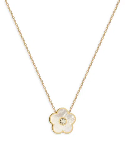 Gabi Rielle Women's Season Standouts 14k Yellow Gold Vermeil, Mother Of Pearl & Cubic Zirconia Flower Pendant Ne