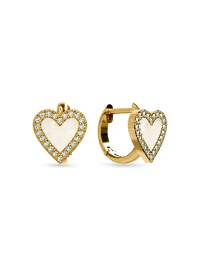 GABI RIELLE WOMEN'S SEASON STANDOUTS 14K YELLOW GOLD VERMEIL, MOTHER OF PEARL & CUBIC ZIRCONIA HEART STUD EARRIN