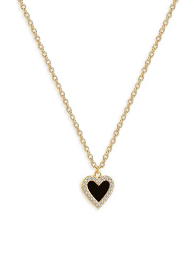 GABI RIELLE WOMEN'S SEASON STANDOUTS 14K YELLOW GOLD VERMEIL, ONYX & CUBIC ZIRCONIA HEART PENDANT NECKLACE