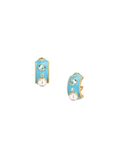 Gabi Rielle Women's Something Blue 14k Goldplated Sterling Silver Multistone Hoop Earrings