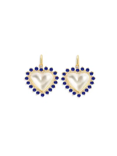 Gabi Rielle Women's Timeless Treasures 14k Gold Vermeil, 12mm Pearl & Crystal Heart Earrings In Blue