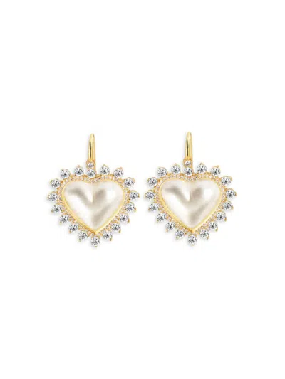 Gabi Rielle Women's Timeless Treasures 14k Gold Vermeil, 12mm Pearl & Crystal Heart Earrings