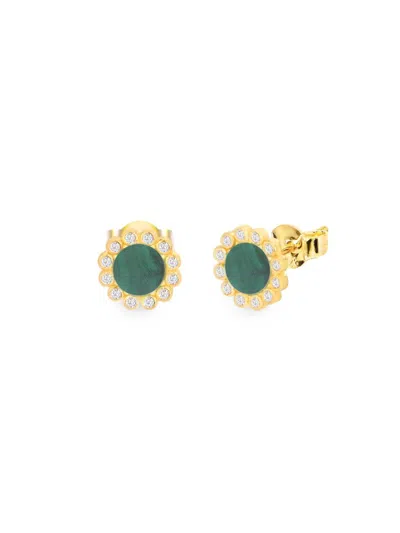 Gabi Rielle Women's Timeless Treasures 14k Gold Vermeil, Malachite & Crystal Stud Earrings