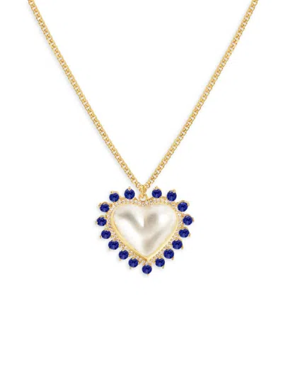 Gabi Rielle Women's Timeless Treasures 14k Yellow Gold Vermeil, 12mm Cultured Freshwater Pearl & Crystal Heart P In Blue