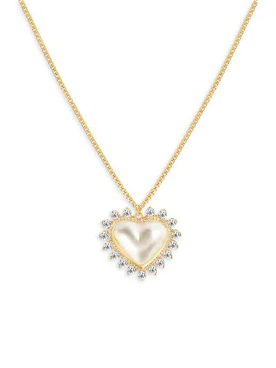 Gabi Rielle Women's Timeless Treasures 14k Yellow Gold Vermeil, 12mm Cultured Freshwater Pearl & Crystal Heart P In White