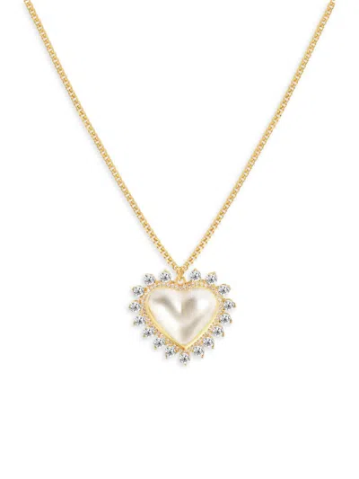 Gabi Rielle Women's Timeless Treasures 14k Yellow Gold Vermeil, 12mm Cultured Freshwater Pearl & Crystal Heart P