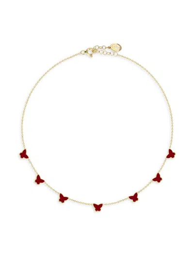 Gabi Rielle Women's Timeless Treasures Ethos 14k Gold Vermeil & French Enamel Butterfly Necklace In Red