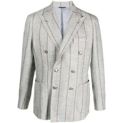 Gabo Napoli Striped Wool-blend Blazer In Grey/brown