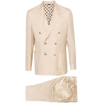 Gabo Napoli Checked Single-breasted Suit In Beige