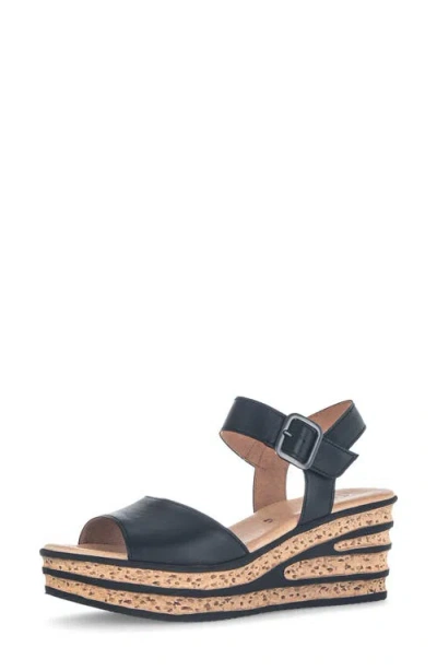 Gabor Ankle Strap Wedge Sandal In Black