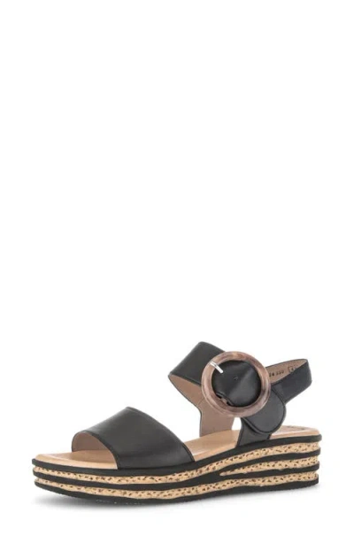 Gabor Ankle Strap Wedge Sandal In Black