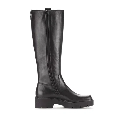 Gabor Black Tall Polished Side Zipper Leather Ankle Boots