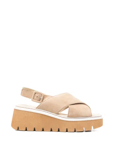 Gabor Criss-cross Platform Sandals In Neutral