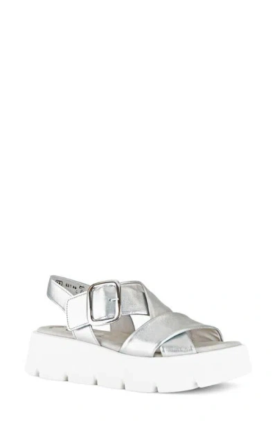Gabor Crossover Slingback Wedge Sandal In Silver