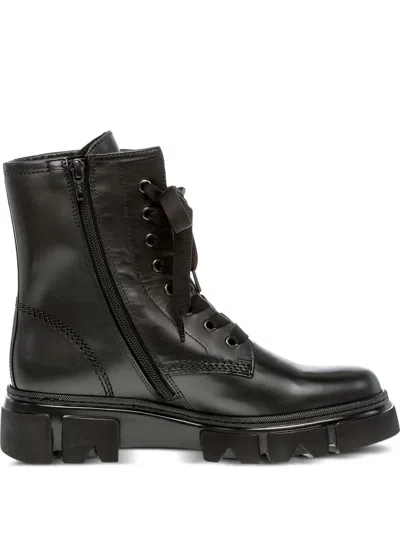 Gabor Lace-up Leather Boots In Black