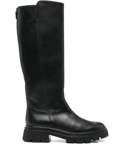 Gabor Lug-sole Zip Leather Boots In Black