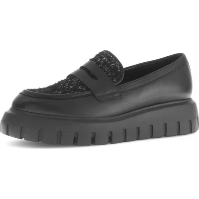 Gabor Mixed Media Leather Loafer In Black