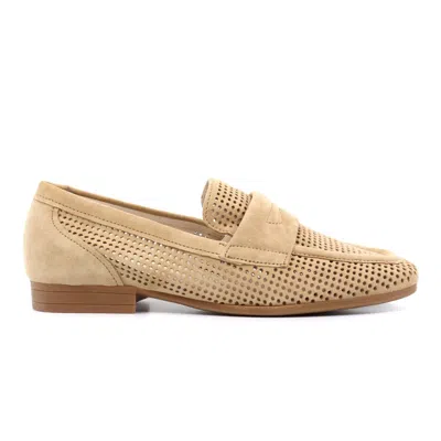 Gabor Perforated Loafer In Caramel In Beige