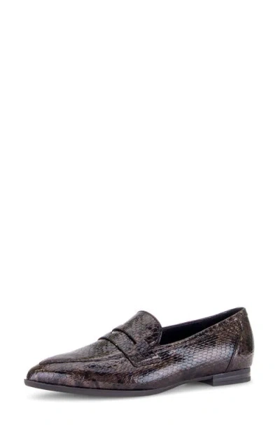 Gabor Rosalie Croc Embossed Leather Loafer In Mocca