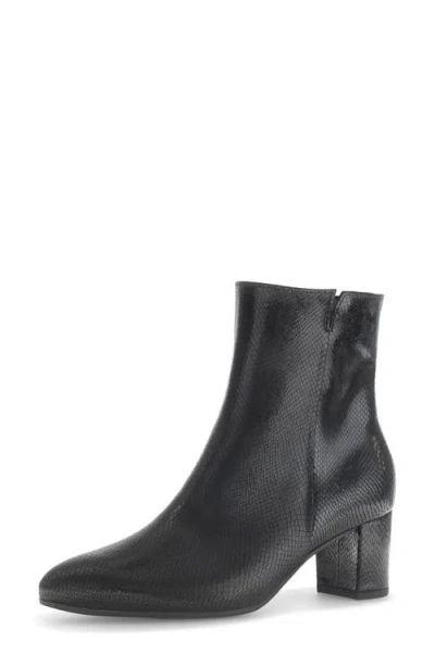 Gabor Sabine Croc Embossed Leather Bootie In Black