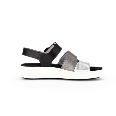 Gabor Women's 83.601 Three Strap Velcro Sandal In Lamina/crash/foular Silber/stone/schw. In Multi