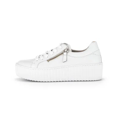 GABOR WOMEN'S DOUBLE ZIP PLATFORM SNEAKER IN ICE WHITE LEATHER