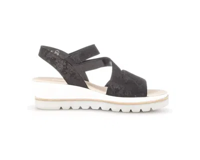 Gabor Women's Leather Wedge Sandals In Black Metallic In Multi