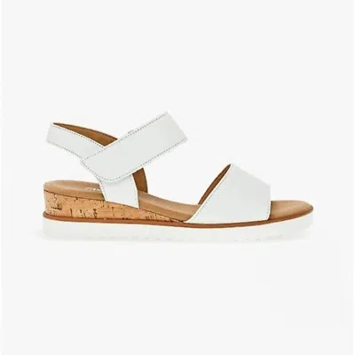 Gabor Women's Low Cork Wedge Walking Sandal In White Leather In Multi