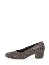 Gabor Women Scalloped Block Heel In Anthracite Leopard In Grey