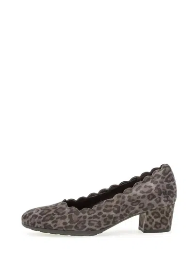 Gabor Women Scalloped Block Heel In Anthracite Leopard In Multi