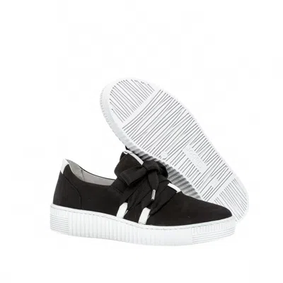 Gabor Women's Soft Nubuk Ribbon Sneaker In Black And White In Multi