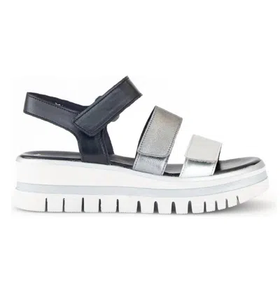 Gabor Women's Strappy Sandal In Black/silver Metallic In Grey