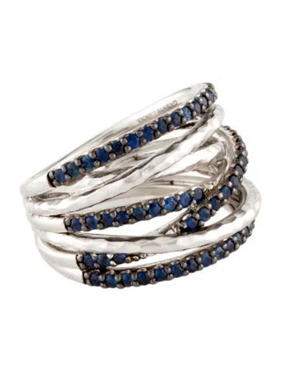 Pre-owned Gabriel & Co. 1.06ctw Sapphire Hammered Crossover Cocktail Ring In Multicolor