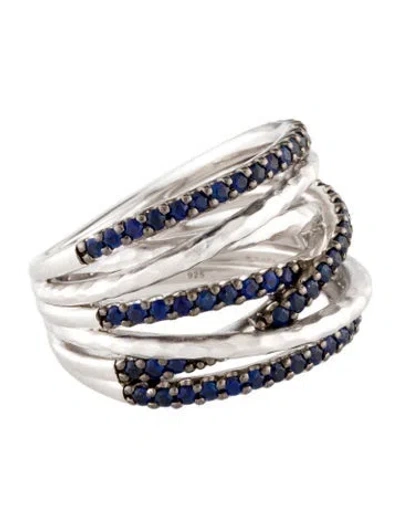 Pre-owned Gabriel & Co. 1.06ctw Sapphire Hammered Crossover Cocktail Ring In Multicolor